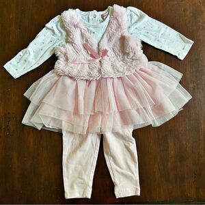 Nanette Lepore Girls Baby/ Toddler Occasion Dress Faux Fur Tutu Size 12 M